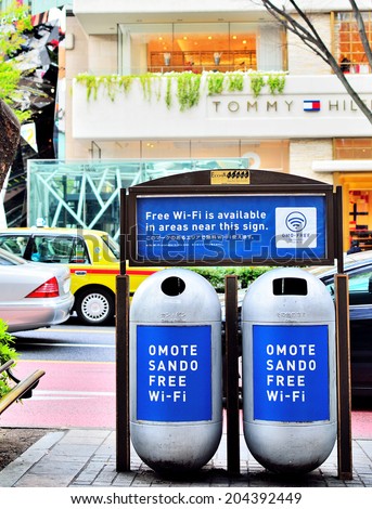 OMOTESANDO, TOKYO - APRIL 12, 2013: Free Wi-Fi area in the commercial district of Omotesando, downtown Tokyo, Japan.
