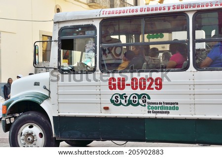 GUANAJUATO, MEXICO - NOVEMBER 2, 2013: Public transportation in the Historic World Heritage Site of Guanajuato. The city has about 170,000 population.