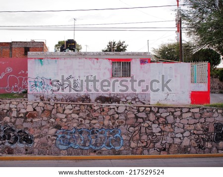 AGUASCALIENTES, MEXICO - OCTOBER 13, 2013: Vandalised with graffiti sprays by unidentified person. Photograph is taken near the Victoria stadium, Aguascalientes, Mexico.