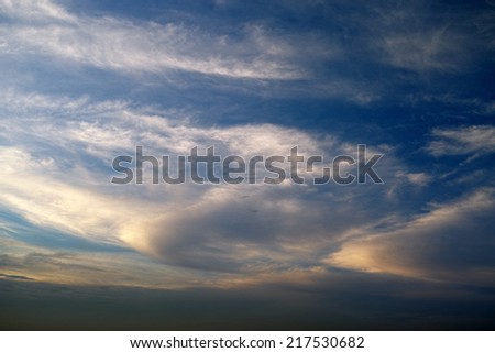 White clouds and deep blue sky at sunset background (Photographed in Tokyo, Japan)