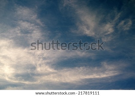 Background of blue sky and flowing white clouds (Photographed in Tokyo, Japan)