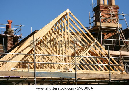 Gable roof timber frame under construction