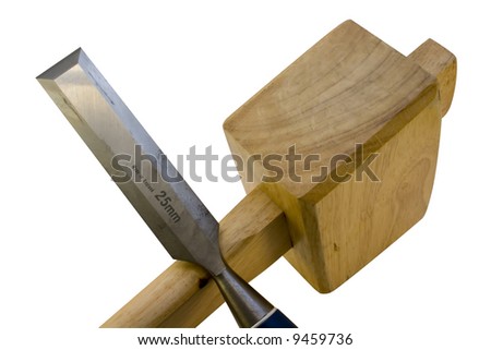 Wood Mallet And Chisel Isolated On A White Background Stock Photo 