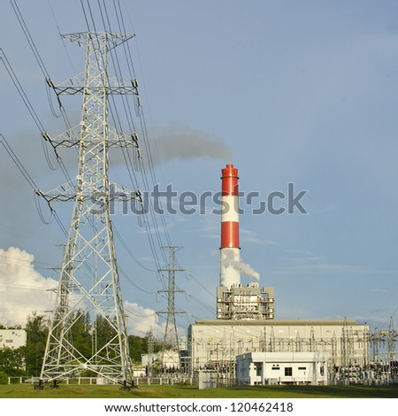 Fuel oil power plant with substation and power line.This picture shows how electricity can produce.