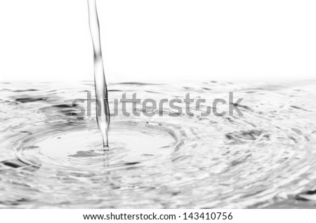 pouring water to mirror isolated on white