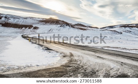 Road covered with snow , iceland