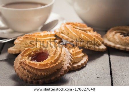 German Ox Eye cookies on a laid table