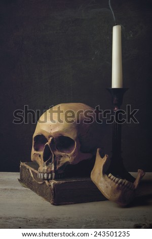 Vanitas with Skull, Candle and Book