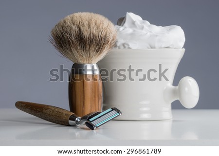 vintage Shaving Equipment on white Table and bright Background