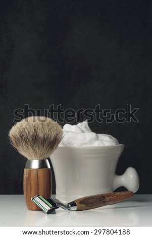 vintage wet Shaving Equipment on white Table