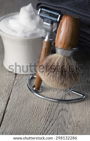vintage Shaving Tools on wooden Table