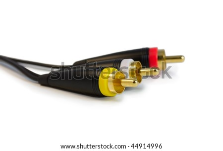 Audio visual cables on a white background
