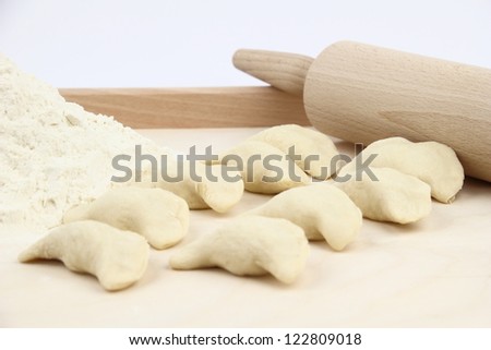 Dumplings on a pastry board