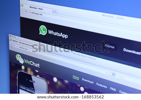 Johor, Malaysia - Dec 05, 2013: Photo Of Whatsapp And Wechat On A Monitor Screen. They Are Famous Instant Messaging Application For Smartphones, Dec 05, 2013 In Johor, Malaysia.
