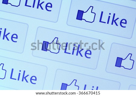 Johor, Malaysia - Mar 9, 2015: The Facebook Like button is a feature that allows users to show their support for pictures, wall posts, statuses, or fan pages, Mar 9, 2015 in Johor, Malaysia.