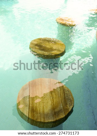 Wooden bridges in the blue and warm water pool