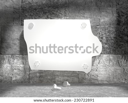 concrete blocks empty room with clear outline iowa state map attached to wall by bolts