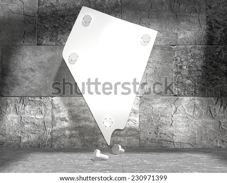 concrete blocks empty room with clear outline nevada state map attached to wall by bolts