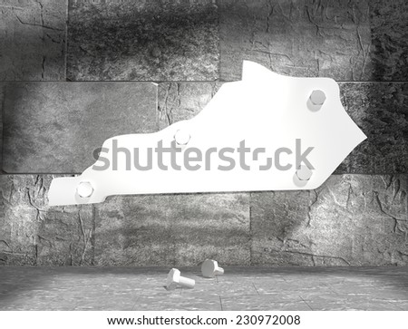 concrete blocks empty room with clear outline kentucky state map attached to wall by bolts