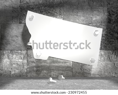 concrete blocks empty room with clear outline montana state map attached to wall by bolts