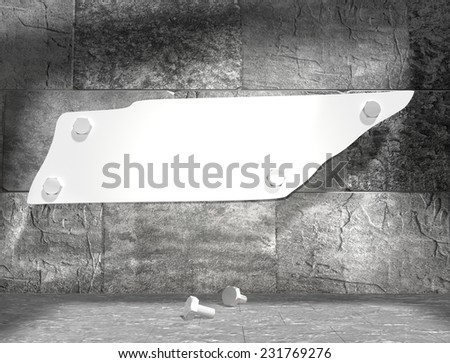 concrete blocks empty room with clear outline tennessee state map attached to wall by bolts