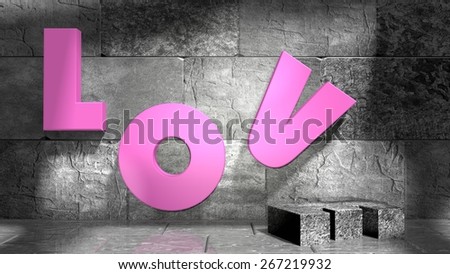 love text on wall in concrete empty room