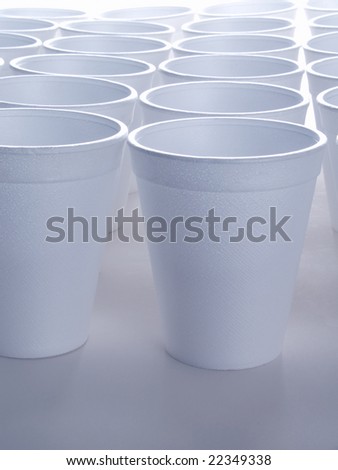 Non recyclable polystyrene foam cups with copy space