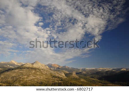 Evening clouds over High Sierra seen from Glacier Point in Yosemite National Park