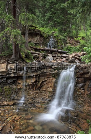 Forest waterfall in Colorado Rocky Mountains