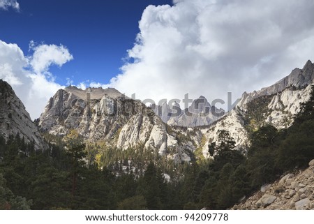 Sierra Nevada mountains of California with Mount Whitney in the distance (view from Whitney Portal Road)