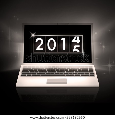New Year 2014 analog countdown counter board with laptop