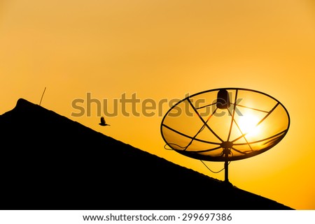 Satellite dish sunset communication technology network.