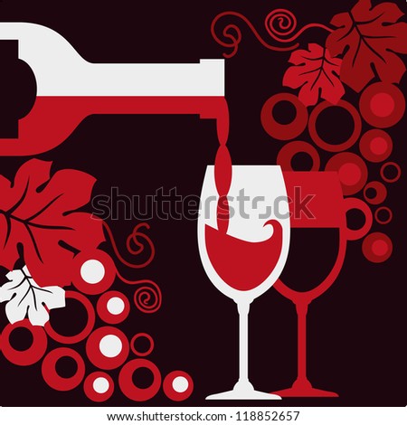 Bottle of wine, two wineglasses and grapes.