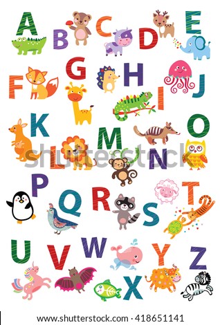 Cute animal alphabet. English Alphabet poster. Nursery Wall Art, Animal Themed, Kid\'s Art Decor, Gender Neutral Nursery, ABC, Children\'s Wall. Cute animal alphabet vector