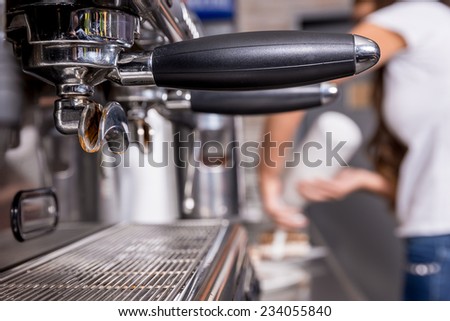Coffee machine in the coffee shop. Close up shot.