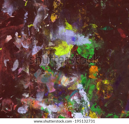 Abstract messy painted stains on black linen background