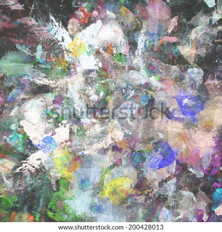 Abstract messy painted stains on black linen background