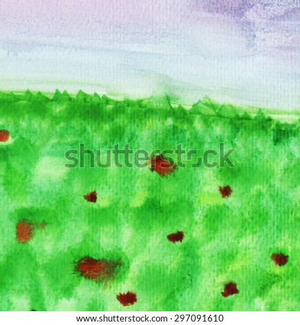 Abstract watercolor hand painted landscape on paper texture