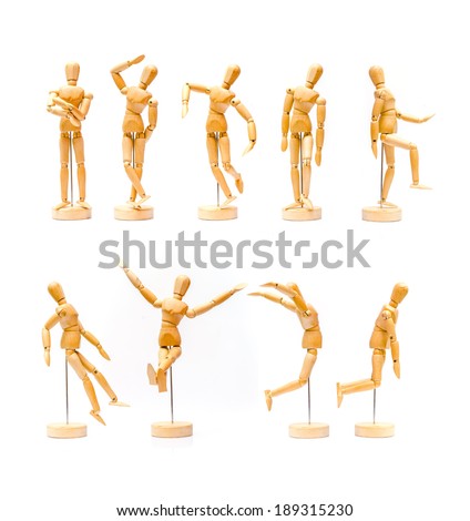 Collection of wooden puppet, Wooden figure on white background