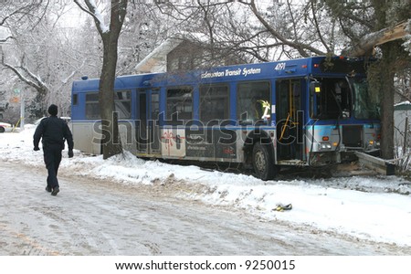 Police investigate a transit bus crash.