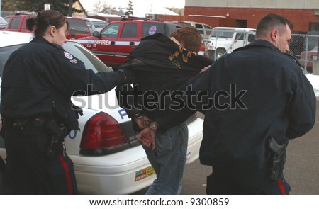 Police make an arrest in downtown Edmonton,Alberta,Canada.