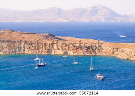 Beautiful south view with sea, mountains and yachts