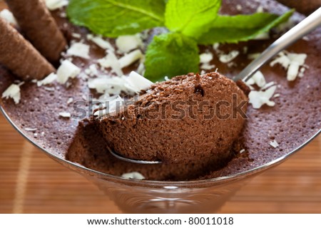 Chocolate mousse dessert on dining table