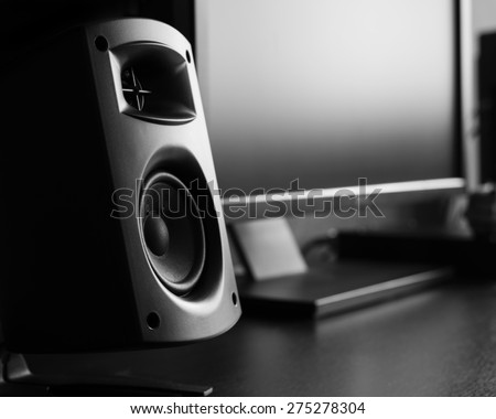 Modern music speakers at recording studio