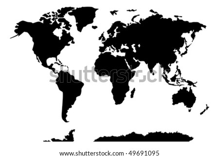 black and white map of the world showing countries. stock vector : world map on black and white showing all countries and 