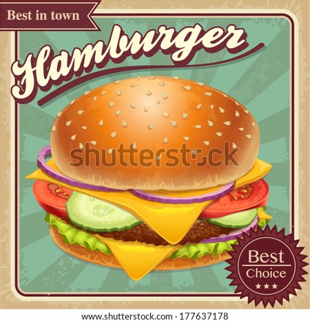 Fast food hamburger illustration retro grunge vector Fast food hamburger illustration retro grunge vector