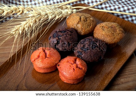 Strawberry muffin, Chocolate muffin and Coffee muffin.