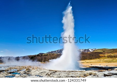 Eruption Of Strokkur Geyser In Iceland
