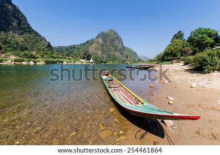 Moei(Thaungyin) River, the natural border line between Thailand and Burma(Myanmar) with boat