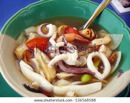 seafood soup of traditional Asian and Thai cuisine. Soup Tom Yam